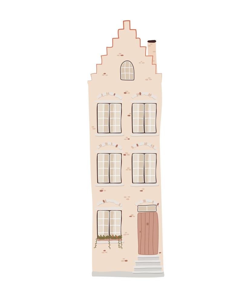 el exterior de una casa residencial. la arquitectura del edificio de la casa de la ciudad con ventanas, puertas y escaleras. ilustración vectorial plana, aislada sobre fondo blanco vector