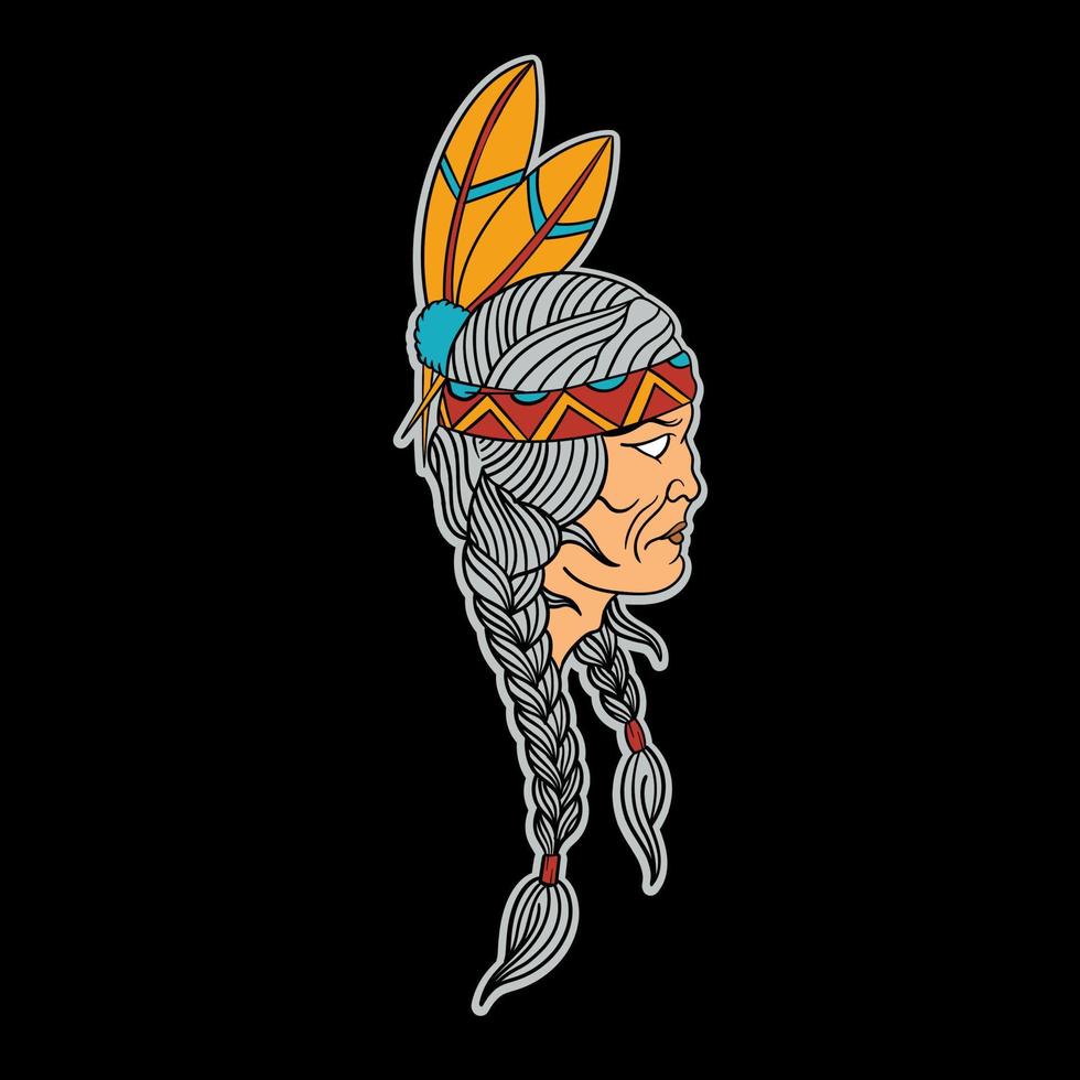 native american man full color traditional tattoo design vector