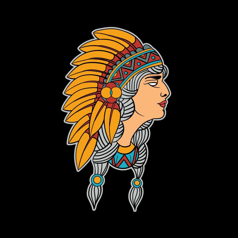 native american women full color traditional tattoo design vector