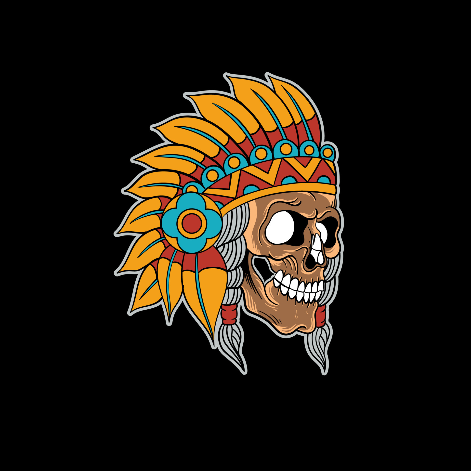 Native american head skull traditional tattoo design 12771818 Vector Art at  Vecteezy
