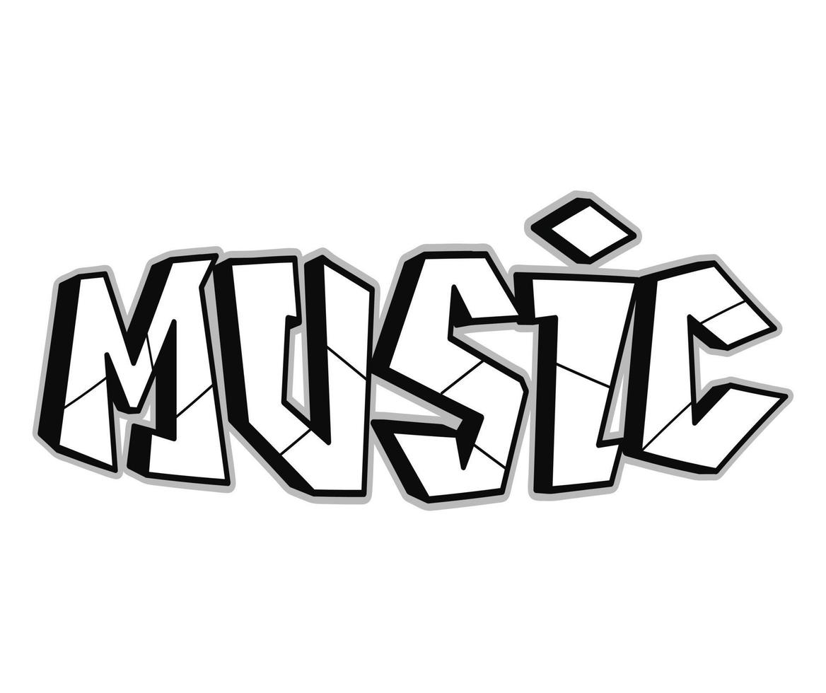 Music word trippy psychedelic graffiti style letters.Vector hand drawn doodle cartoon logo illustration.Funny cool trippy letters, fashion, graffiti style print for t-shirt, poster concept vector