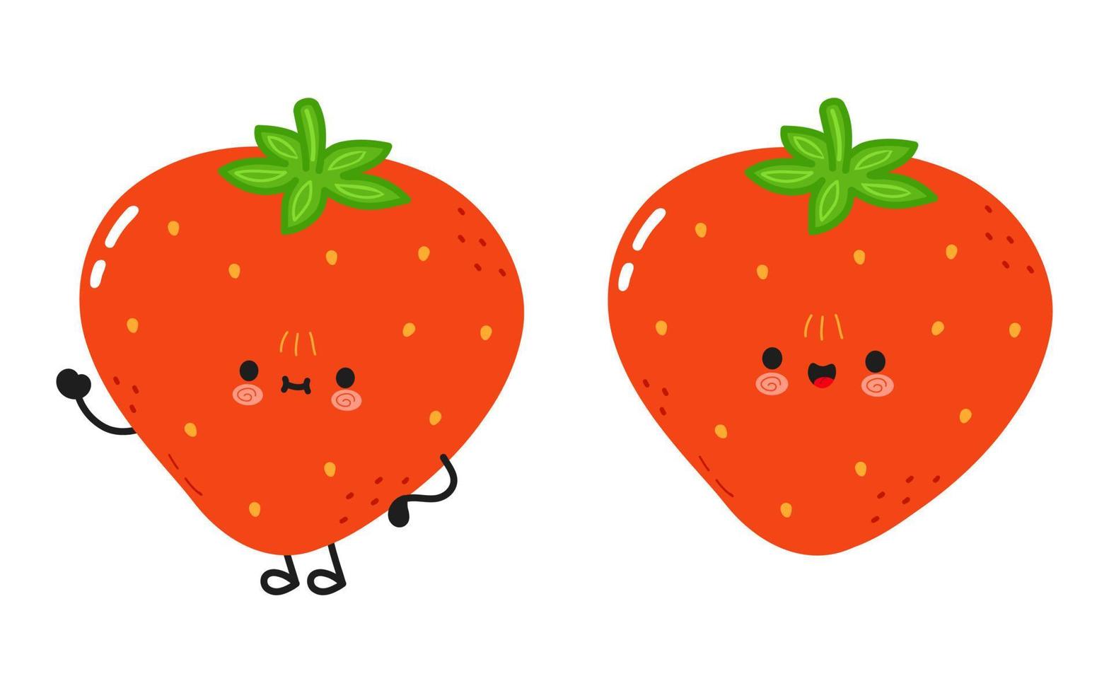 Cute funny strawberry character. Vector hand drawn cartoon kawaii character illustration icon. Isolated on white background. Strawberry character concept