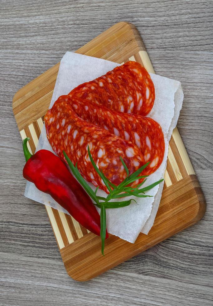 Chorizo on wood photo