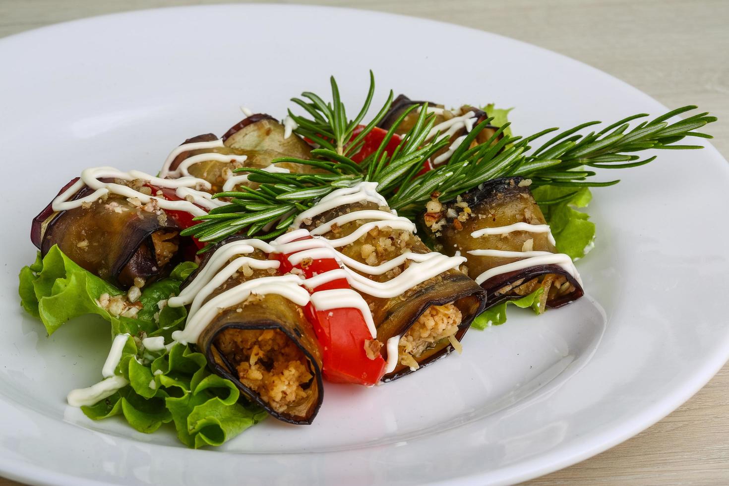 Aubergine roll meal view photo