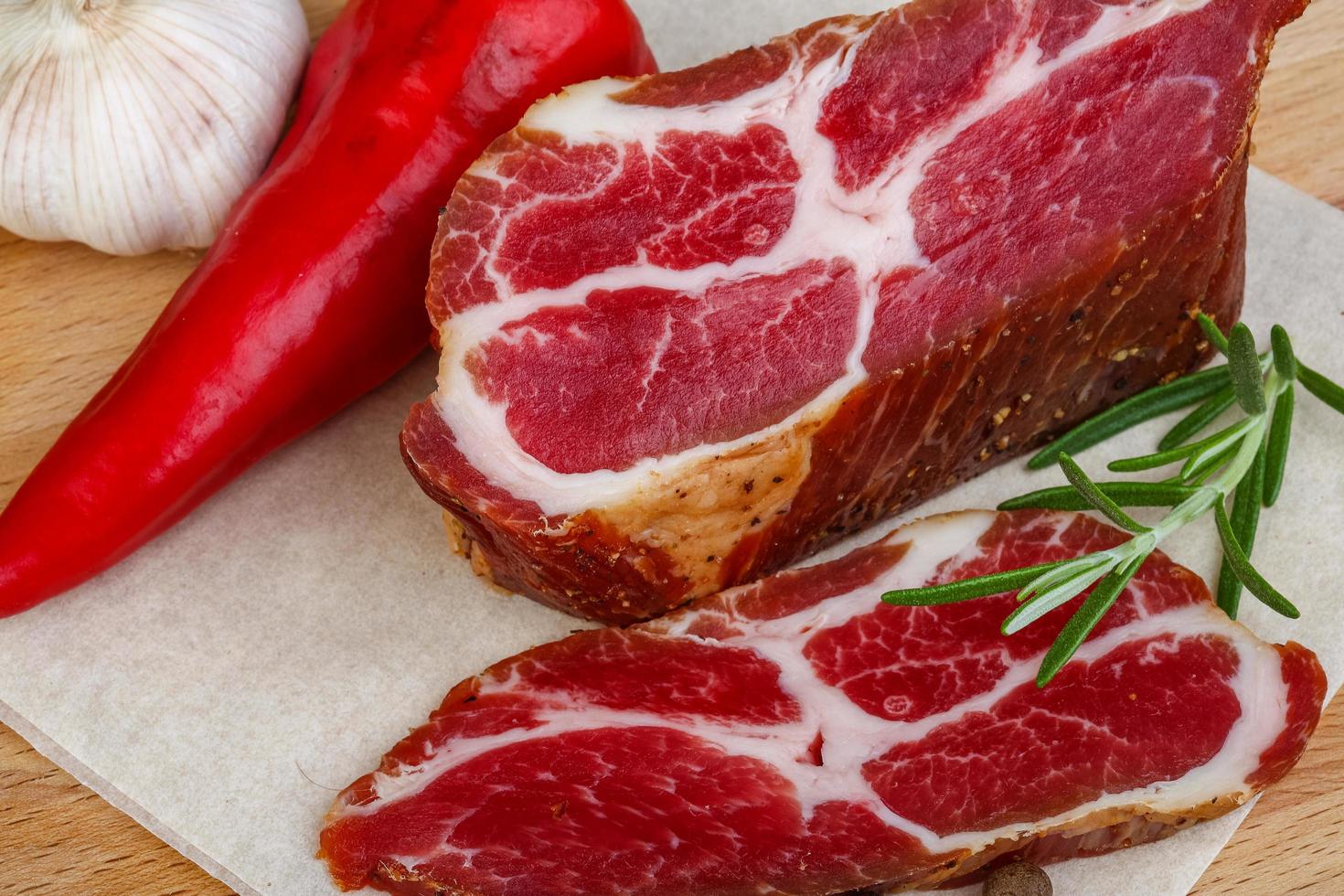 Chuck steak on wood photo