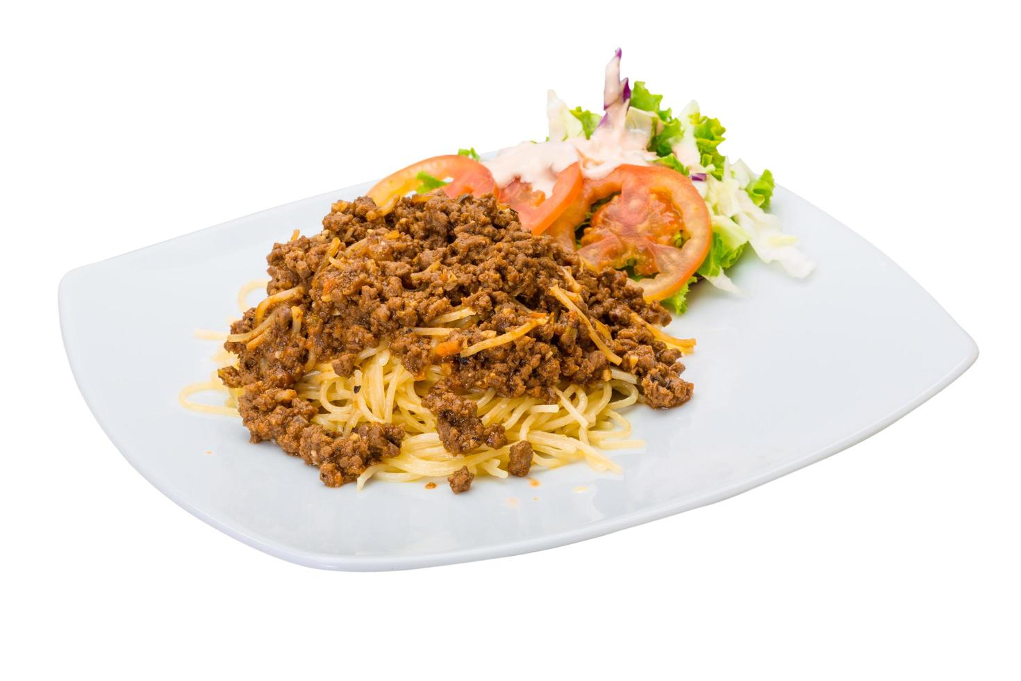 Bolognese pasta on white photo