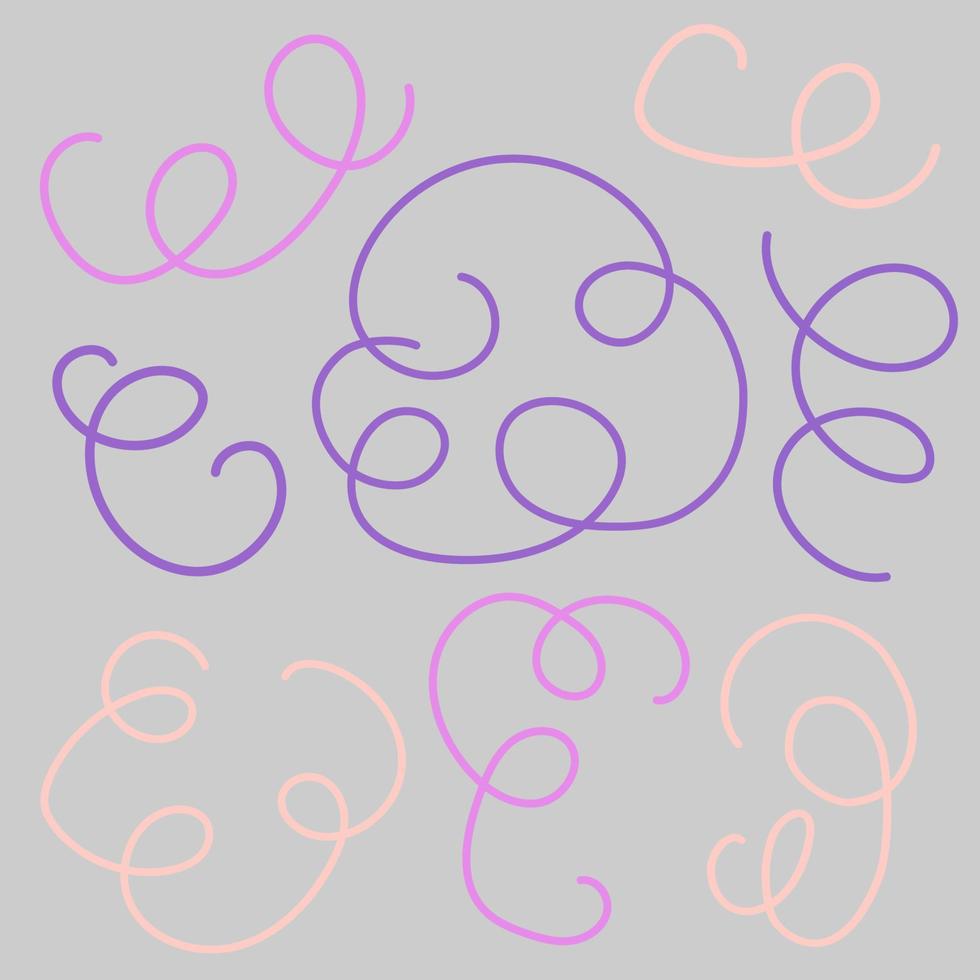 Abstract set with curly line in doodle style. vector