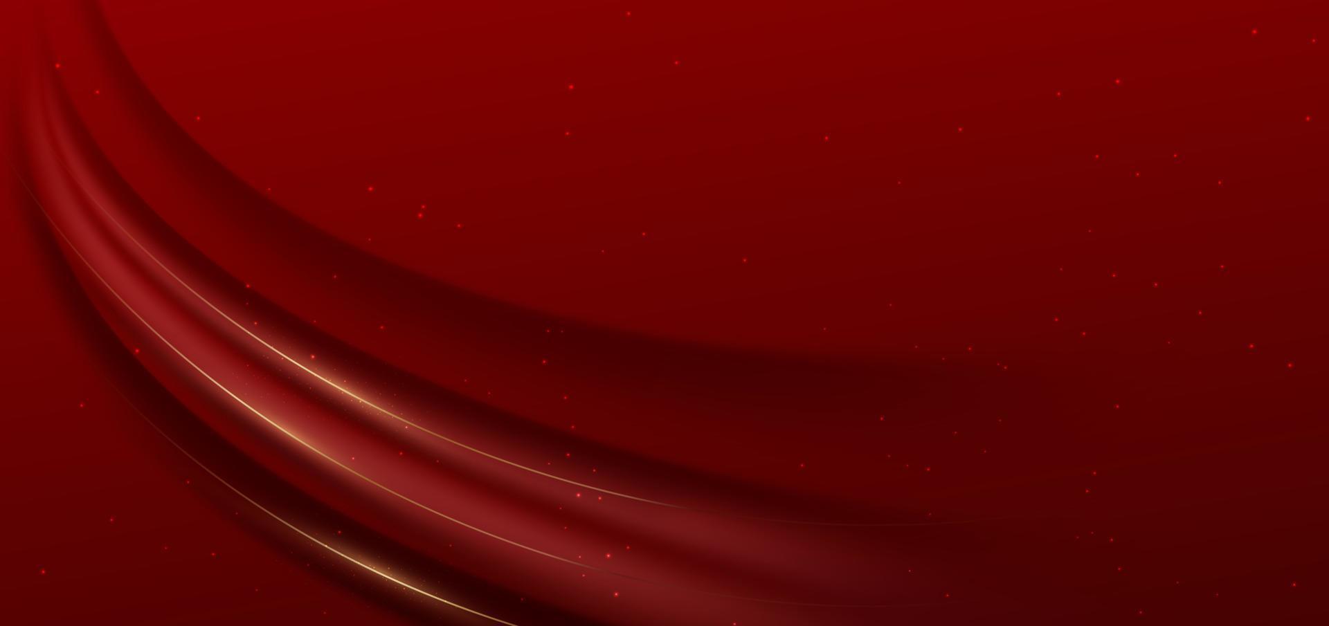Gold circle frame luxury on red elegant background with lighting effect and sparkle with copy space for text. vector