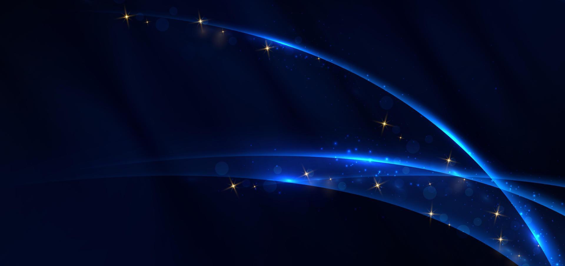 Abstract elegant blue light lines background with lighting effect gold sparkle. vector