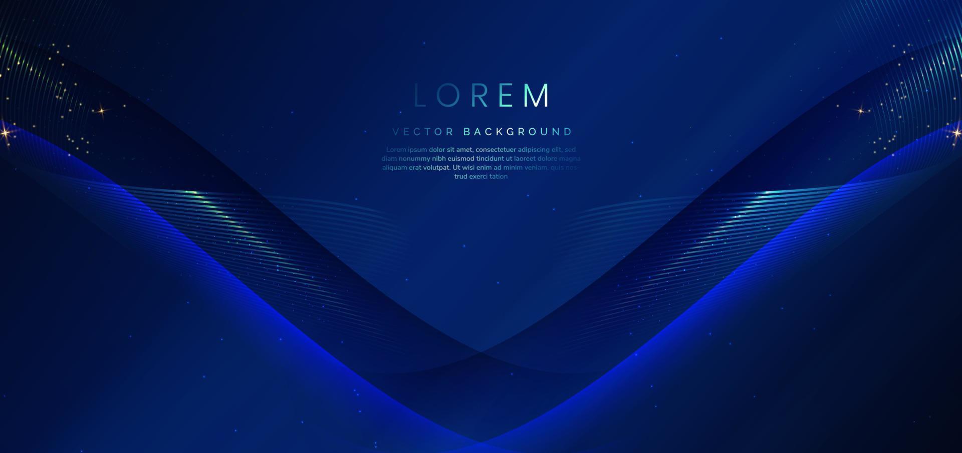 Abstract luxury golden lines curved overlapping on dark blue background. Template premium award design. vector