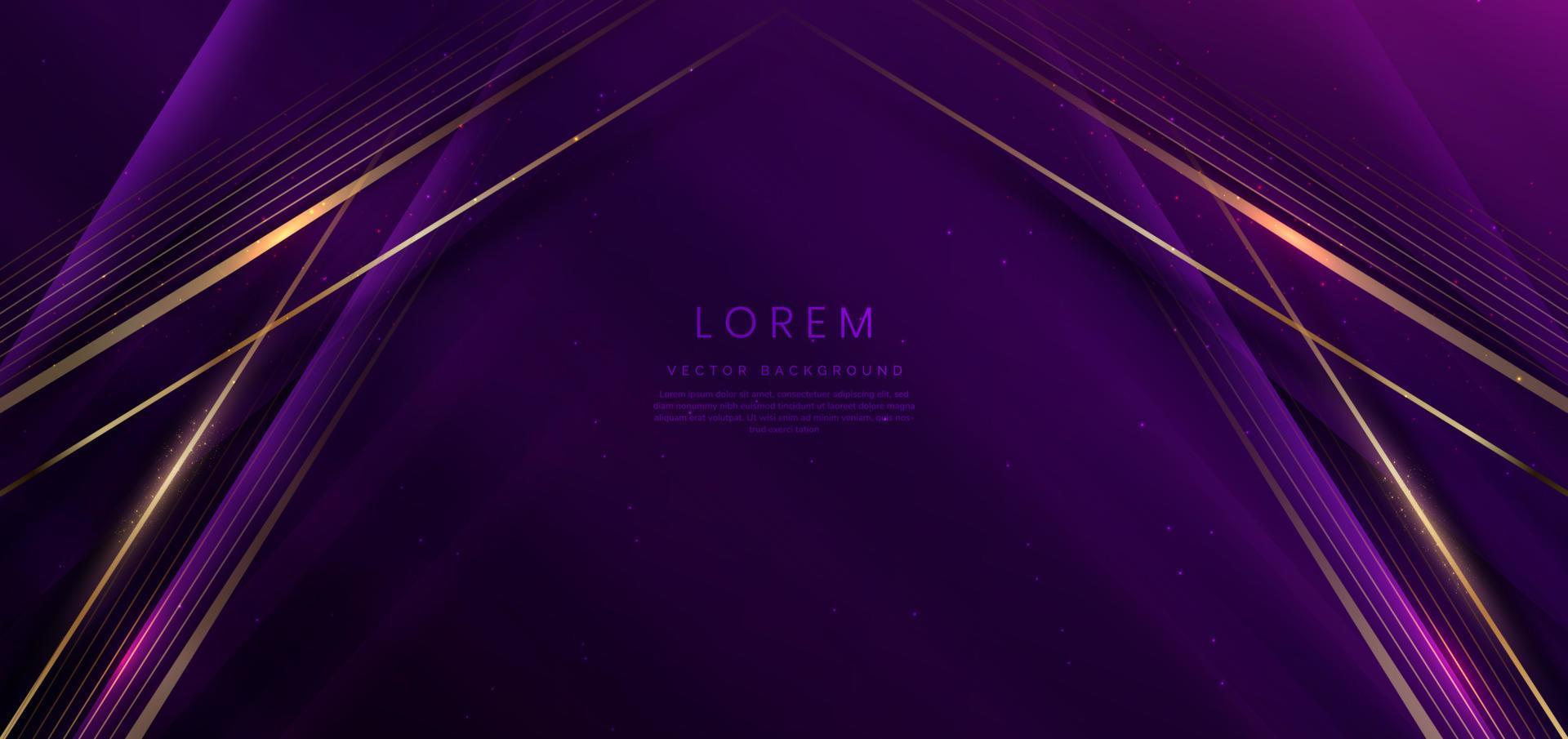 Abstract elegant dark purple background with golden line and lighting effect sparkle. Luxury template design. vector