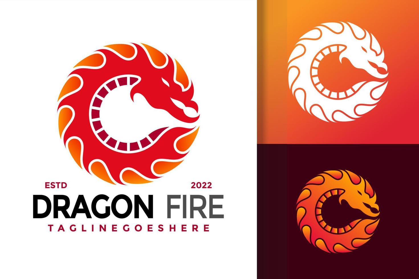 diseño de logotipo de fuego de dragón, vector de logotipos de identidad de marca, logotipo moderno, plantilla de ilustración vectorial de diseños de logotipos