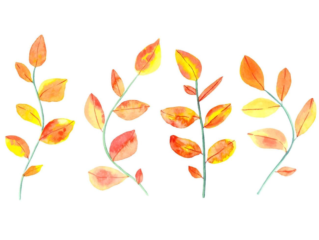 Set of autumn yellow-red leaves watercolor vector