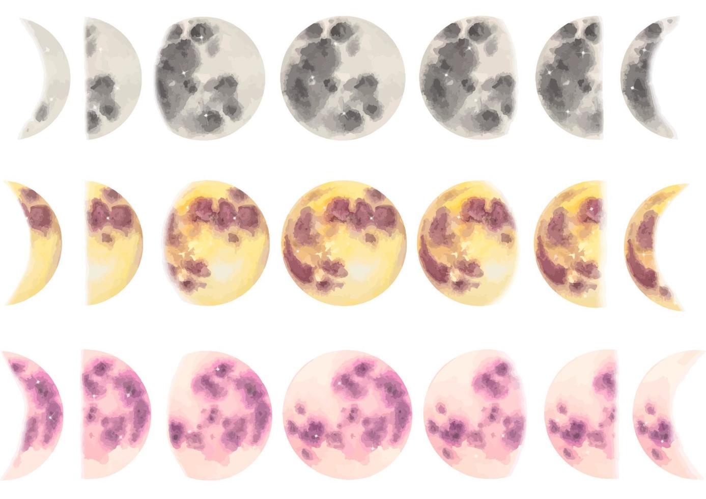 Watercolor Set of moon phases. Hand drawn watercolor illustration. vector