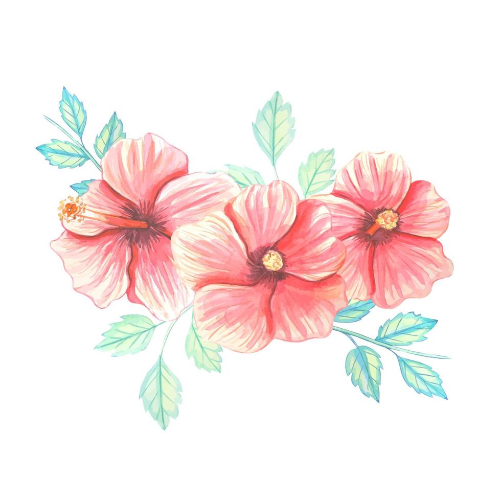 ramo de capullos de hibisco, ilustración acuarela vector