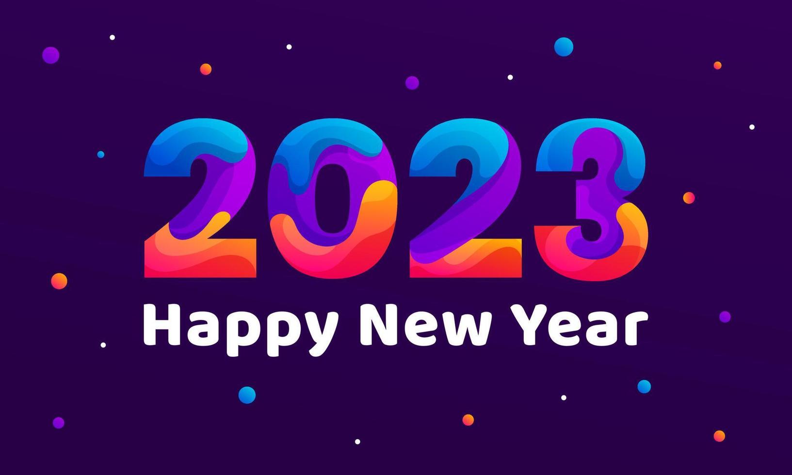 feliz año nuevo 2023 vector de plantilla de banner de tarjeta de felicitación degradado colorido