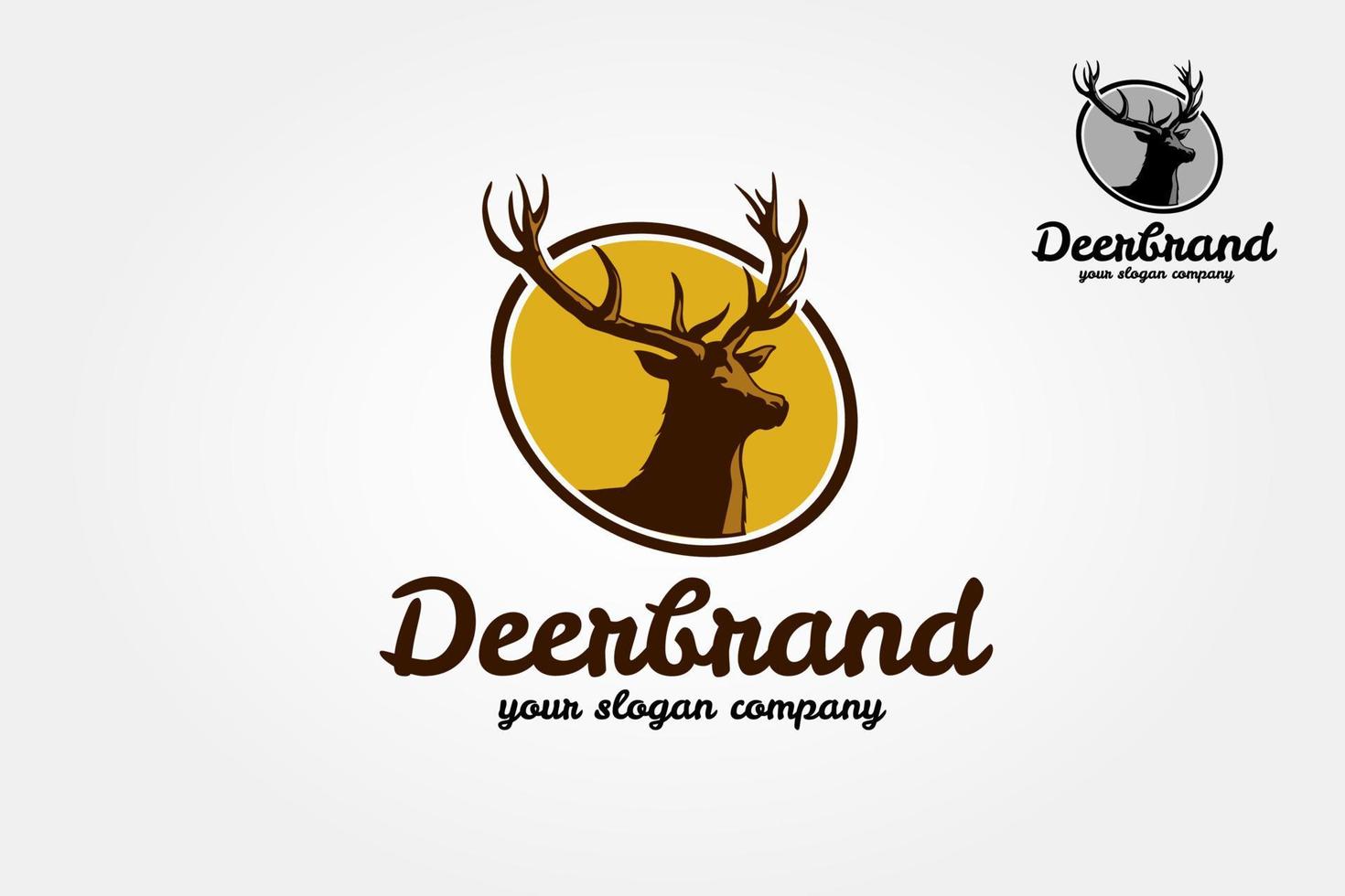 Deer Brand Vector Logo Template.  Logo with silhouette of deer. Vector illustration, reindeer logotype for hunting club or touristic camp.