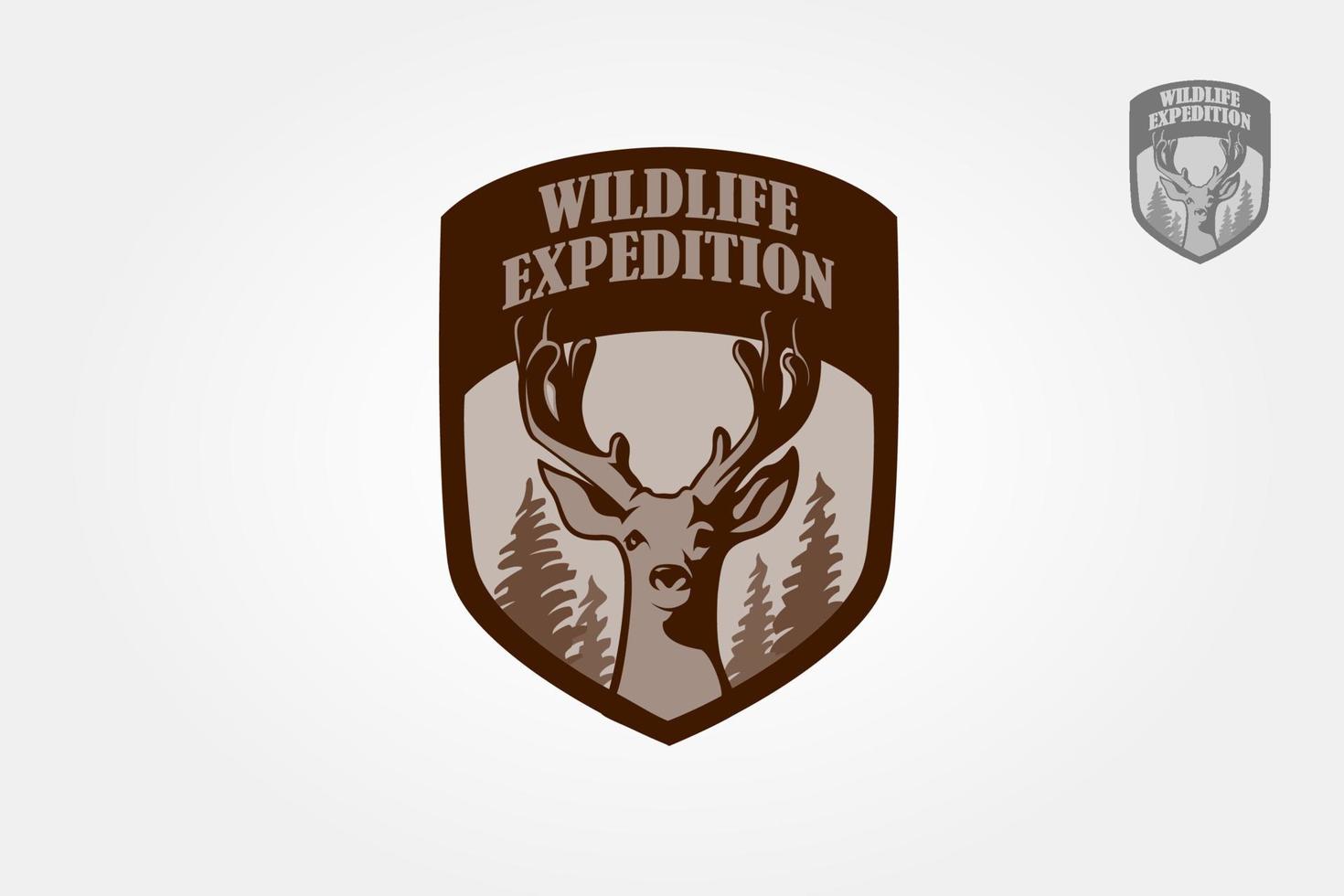 ilustración del logotipo del vector de expedición de vida silvestre. silueta artística del logotipo vectorial de un ciervo cabeza.