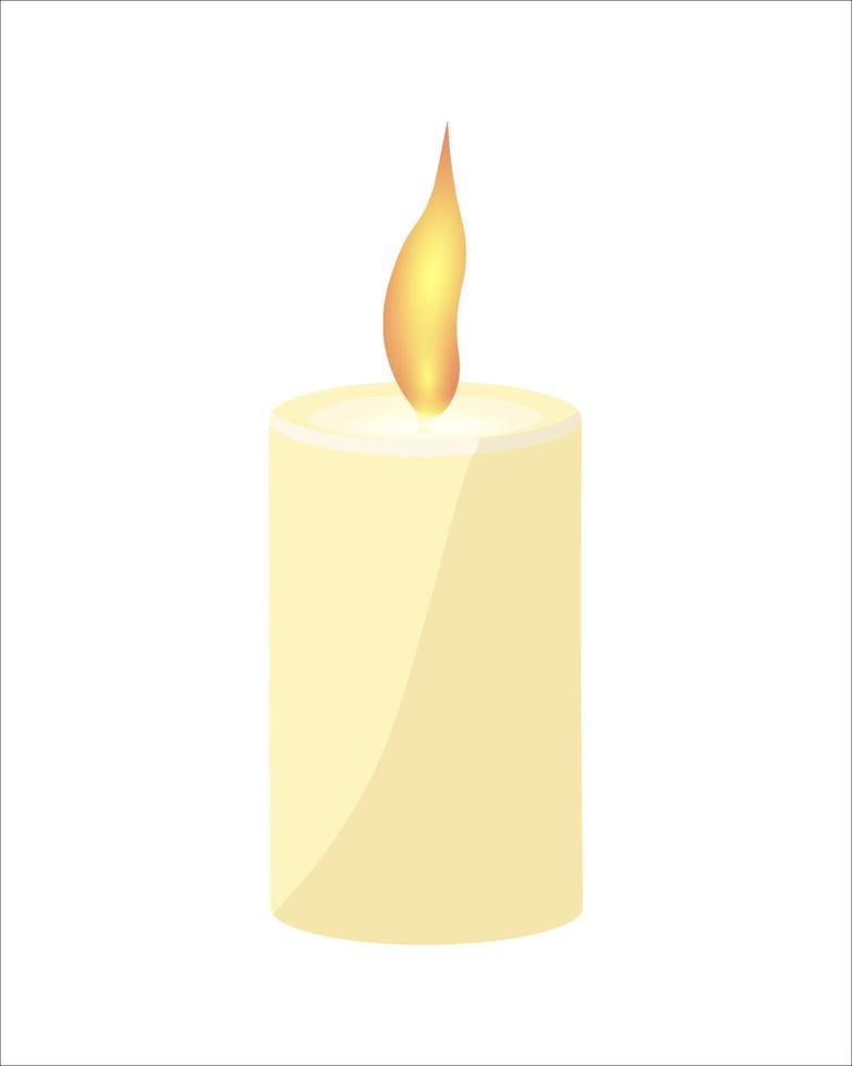 Lit candle, vector illustration of a thick wax candle