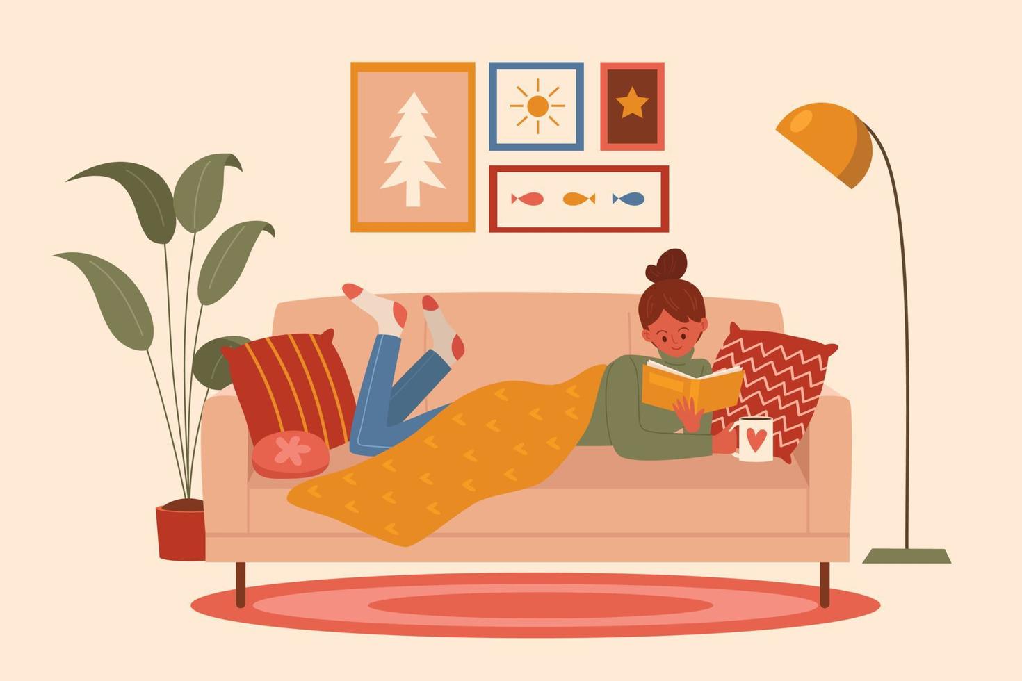 Young woman lying on sofa vector