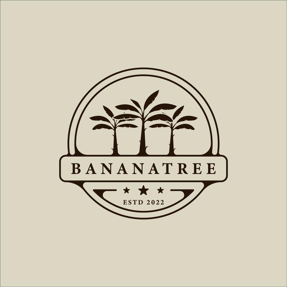 banana tree emblem logo vector vintage illustration template icon graphic design. silhouette tropical plants sign or symbol for organic farmer with badge label style