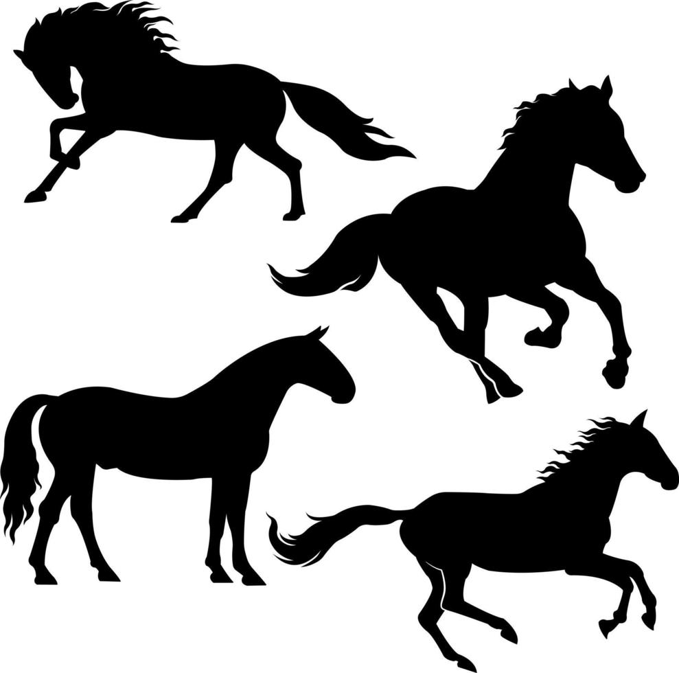 un conjunto de siluetas vectoriales de caballos y personas que los montan, aisladas en un fondo blanco. vector