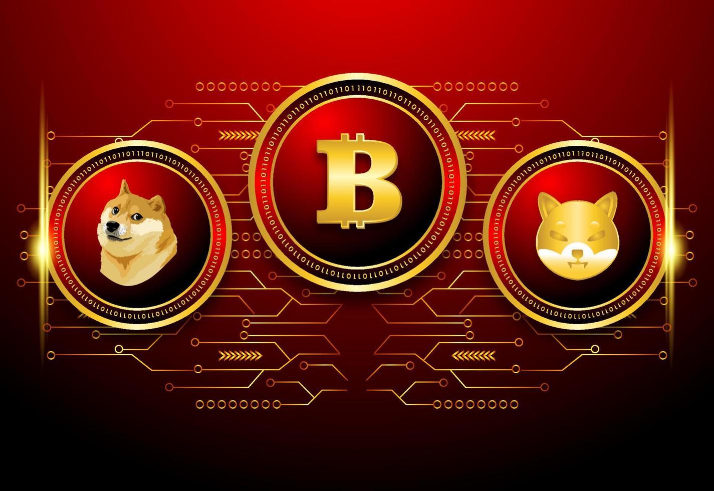 bitcoin versus doge meme crypto currency illustration vector