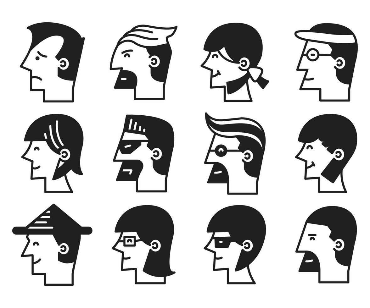 people face avatars side view illustration vector