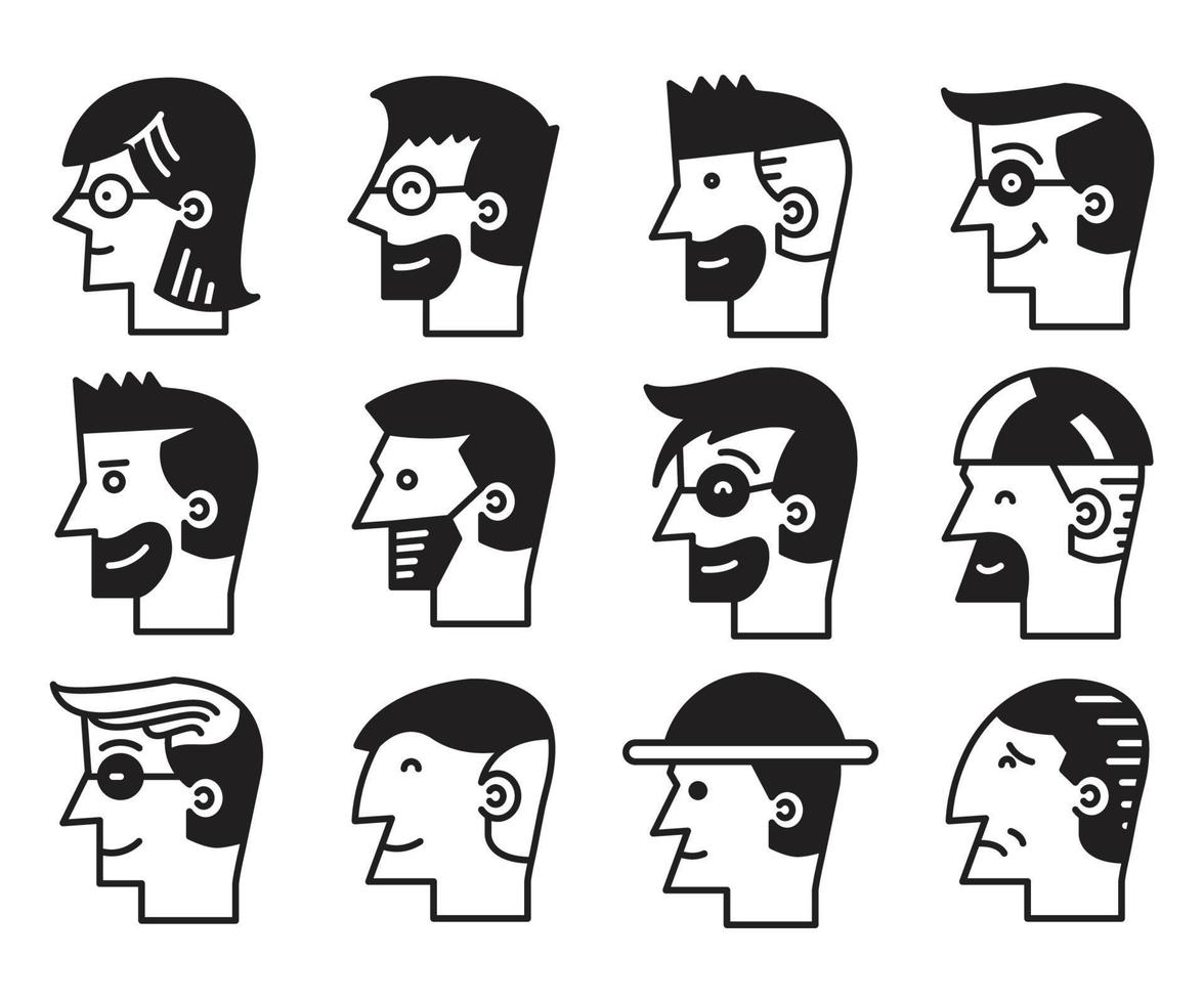 ilustración de vista lateral de avatares masculinos y femeninos vector