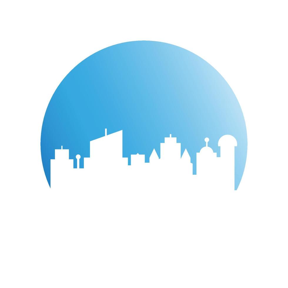 modern city skyline in blue circle shape vector illustration