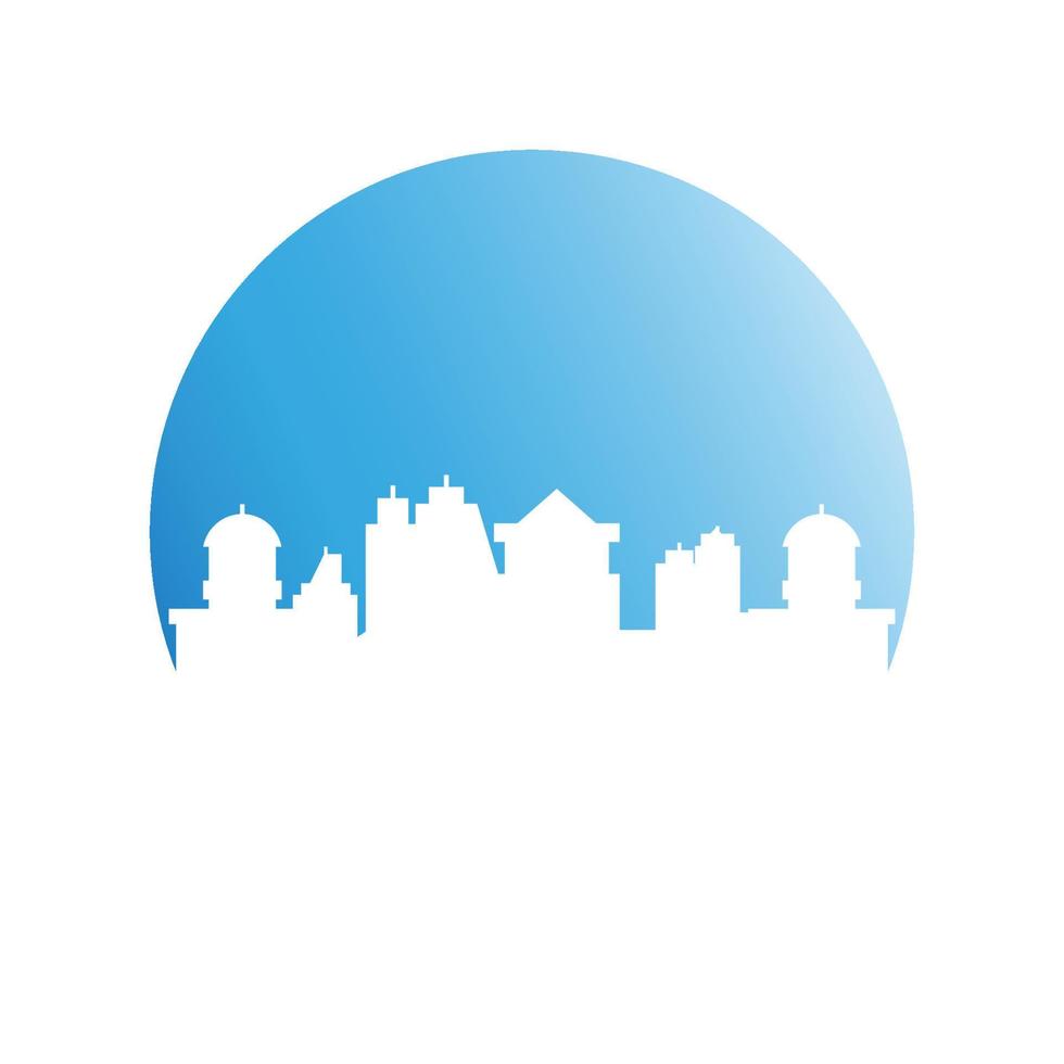 city skyline in blue circle shape vector illustration