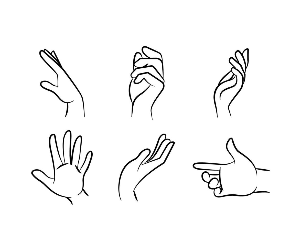 hand drawn hand gesture set vector line illustration