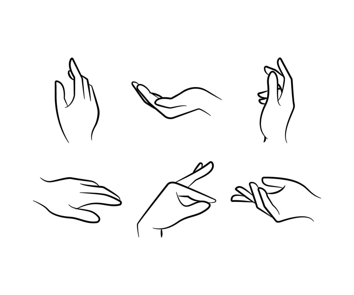 sketch hand gesture set vector line illustration