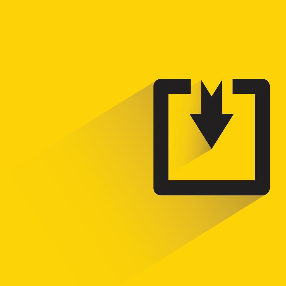 icono de flecha de descarga con sombra sobre fondo amarillo vector