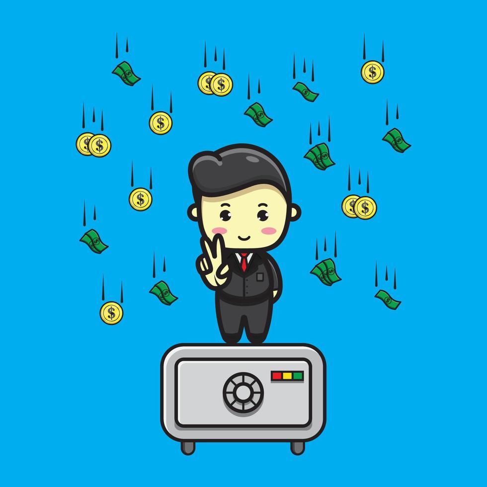 ilustración de lindo hombre de negocios lloviendo dinero vector