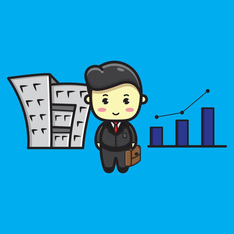 illustration of a cute businessman who makes a profit from his business vector