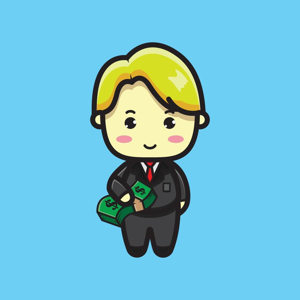 cute businessman who brings a lot of money vector
