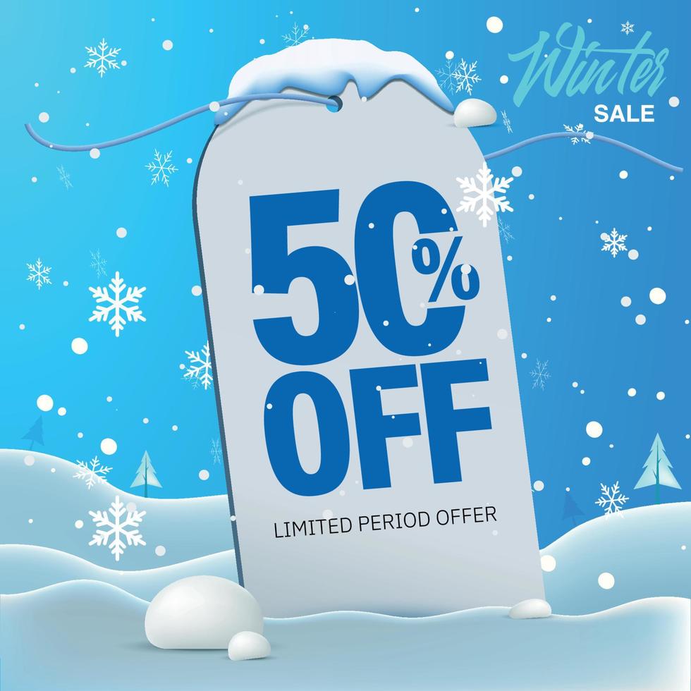 Winter sale offer discount concept. price tag in snow - vector illustration