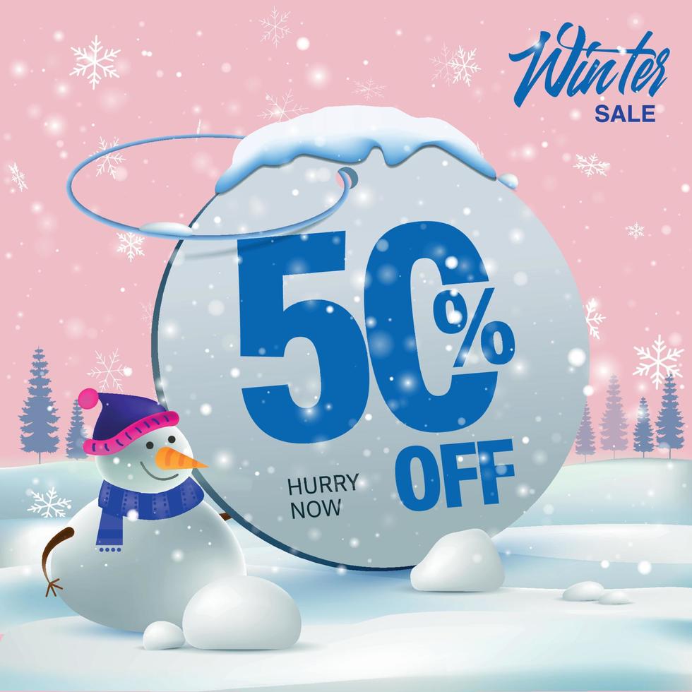 concepto de descuento de oferta de venta de invierno. etiqueta de precio en la nieve - ilustración vectorial vector