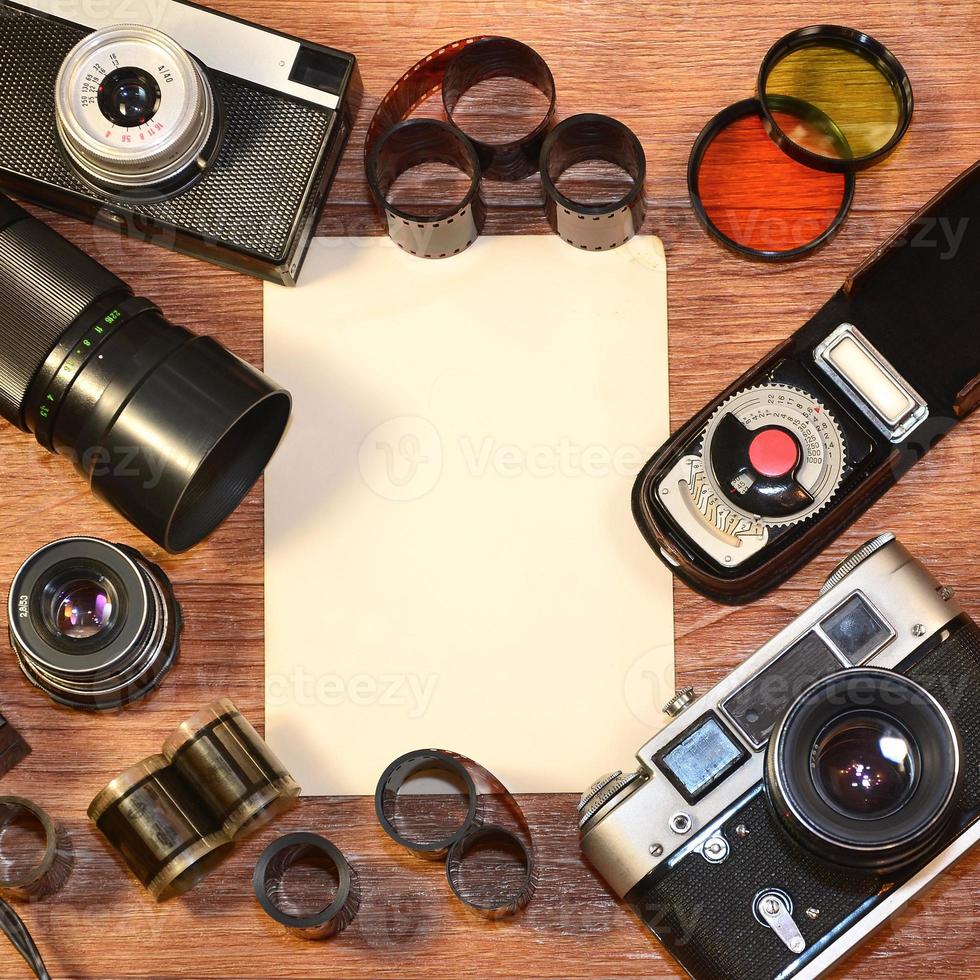 Still-life with old photography equipment photo