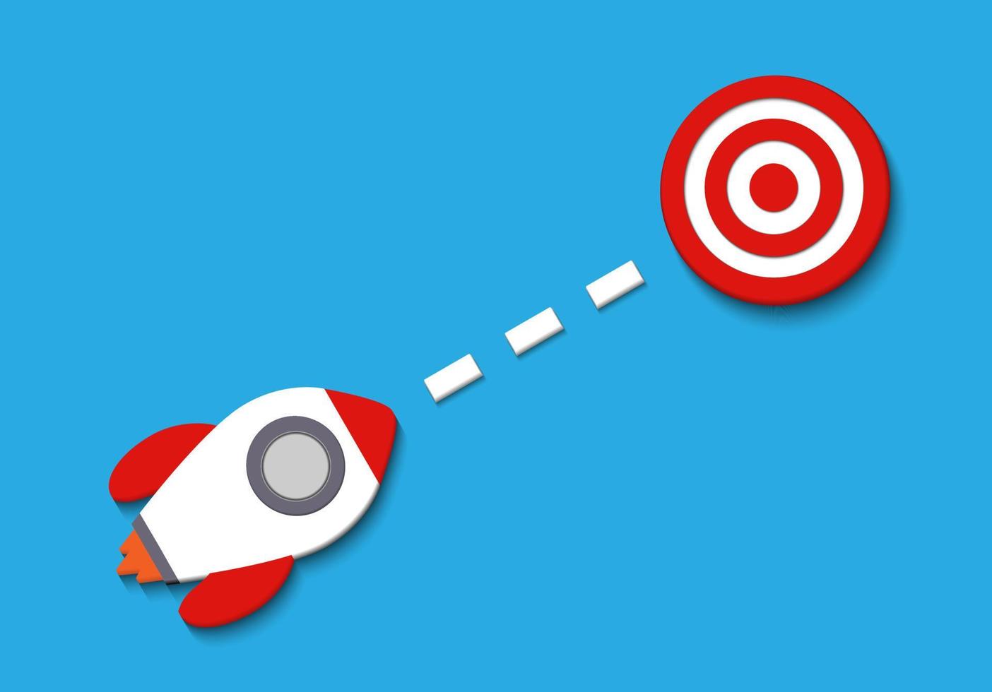 Red rocket targeting to hit center dartboard. Arrow dart aim goal on bullseye in target. Business success, investment goal, opportunity challenge, aim strategy, achievement focus concept. illustration vector