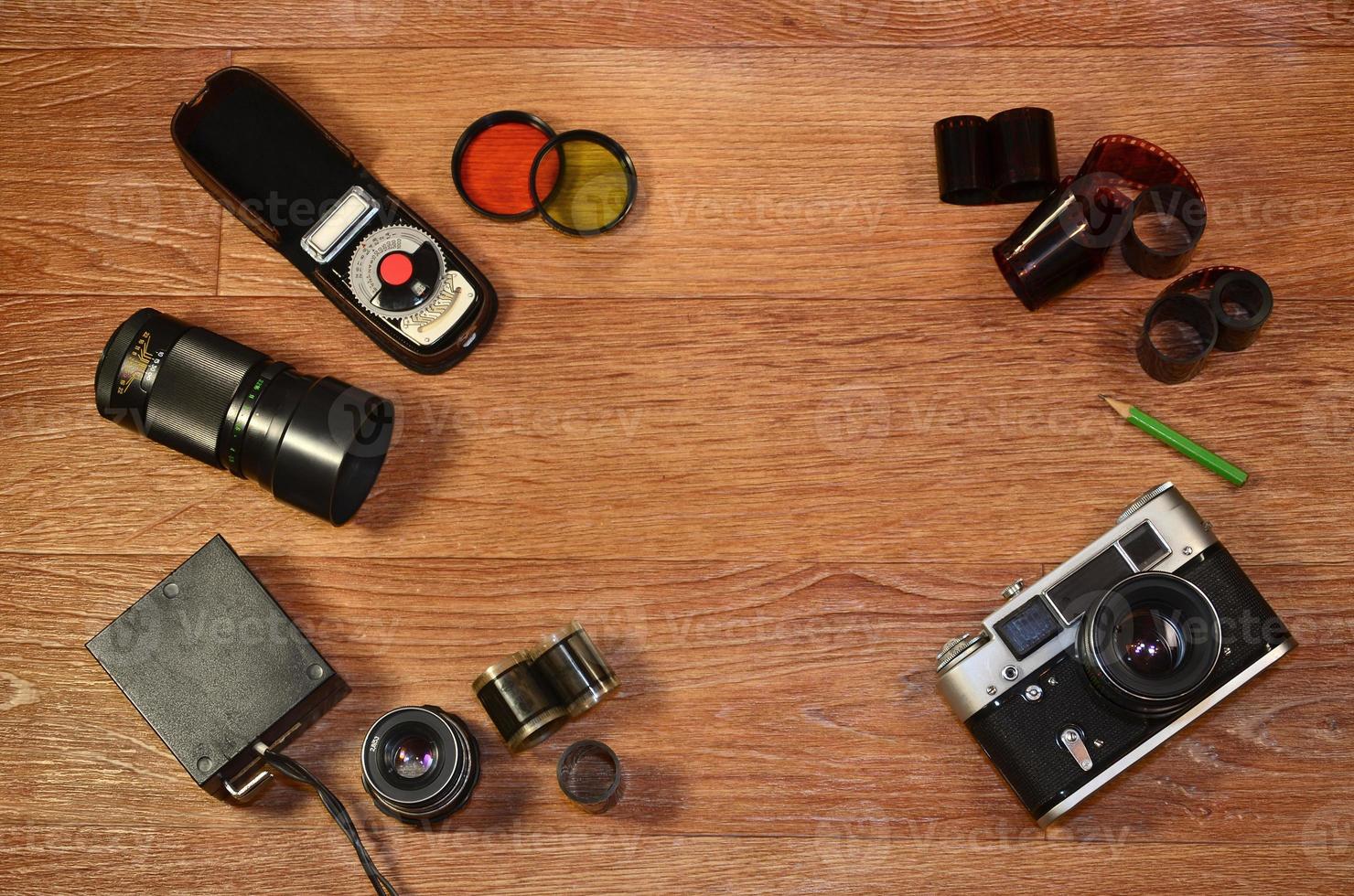 Still-life with old photography equipment photo