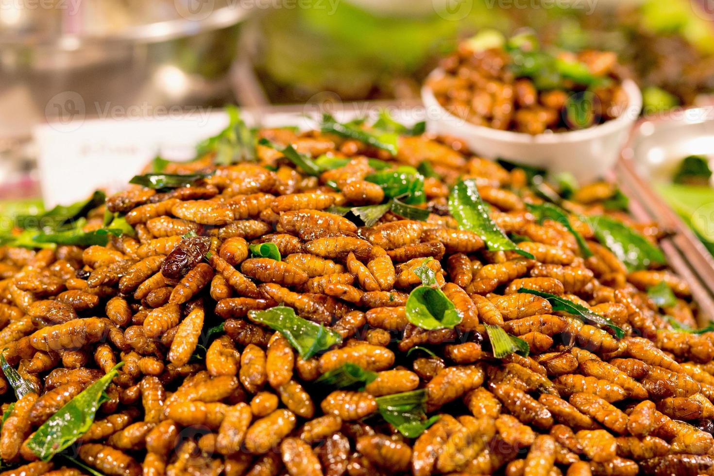Fried insects protein rich food, Bamboo worm insect crispy photo