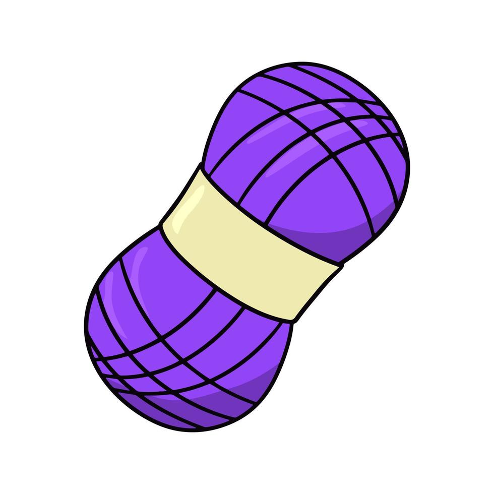 Large lilac skein of yarn for knitting, vector illustration in cartoon style on a white background