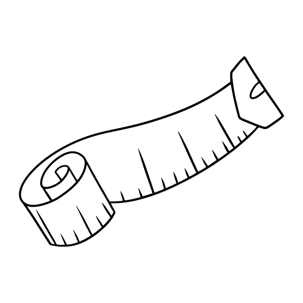Monochrome image, long flexible ruler of roulette, vector illustration in cartoon style on a white background