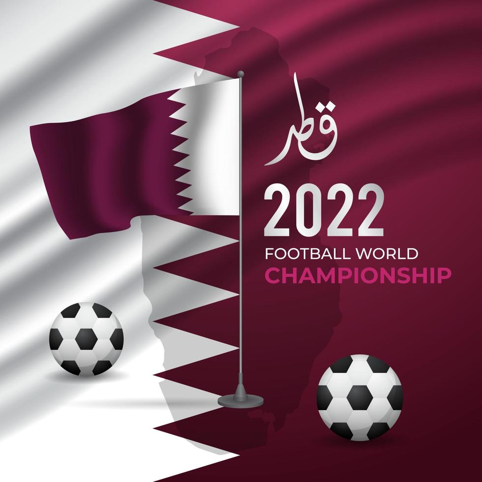 plantilla de banner de campeonato mundial de fútbol con ilustración de bandera nacional de qatar vector