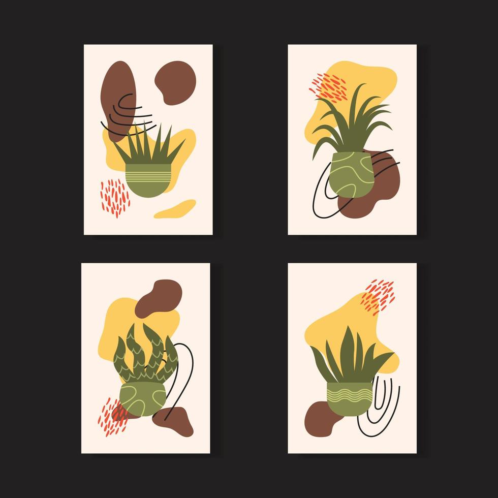 floral en maceta. carteles estéticos modernos de pared conjunto ilustración vectorial vector