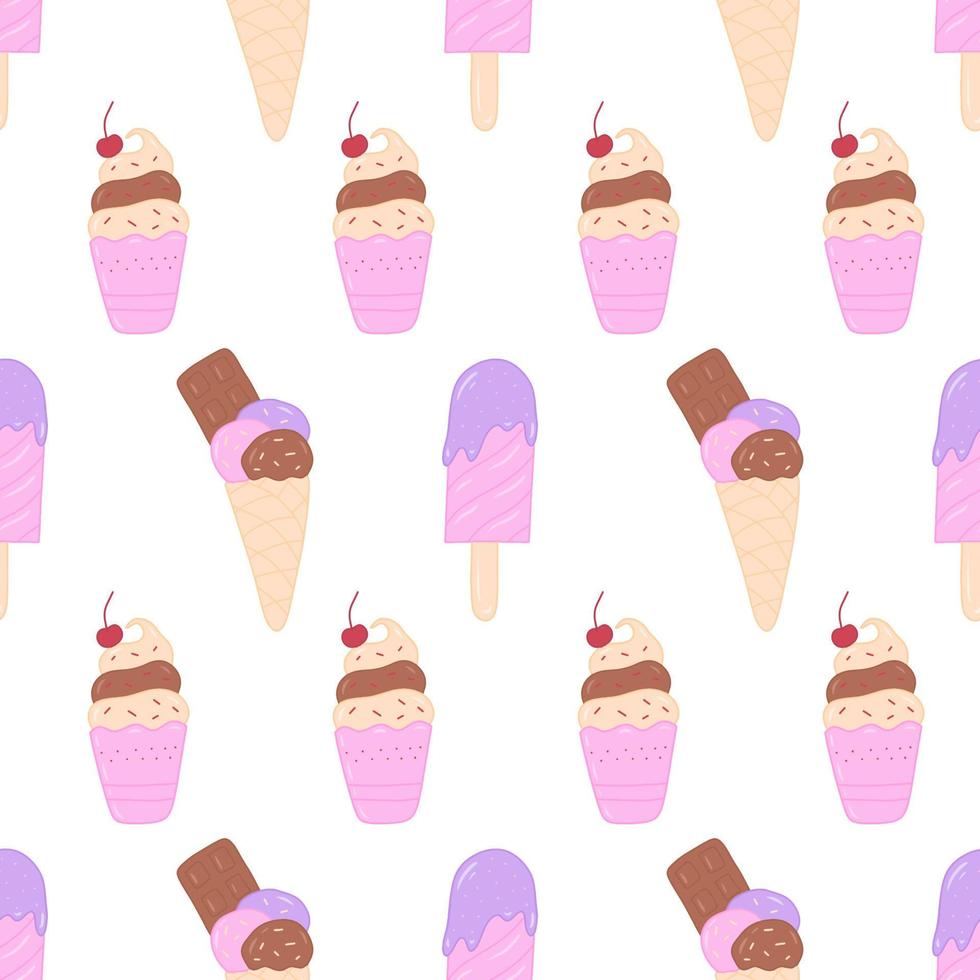 Doodle hand drawn ice cream vector seamless pattern