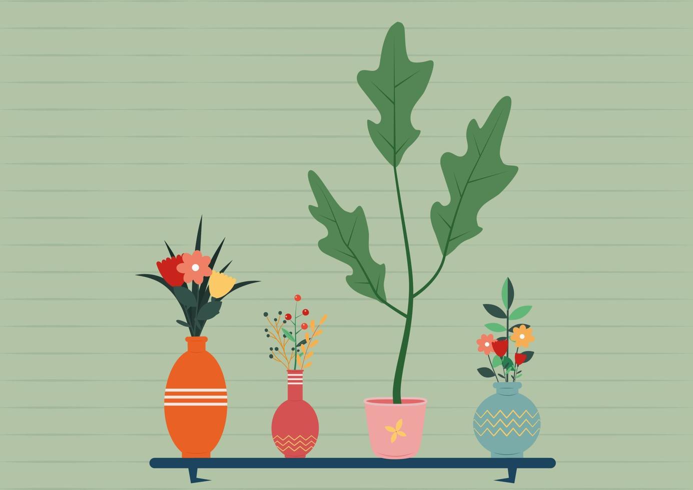 Indoor plants in colorful vases in flat style. Beautiful interior decoration vector