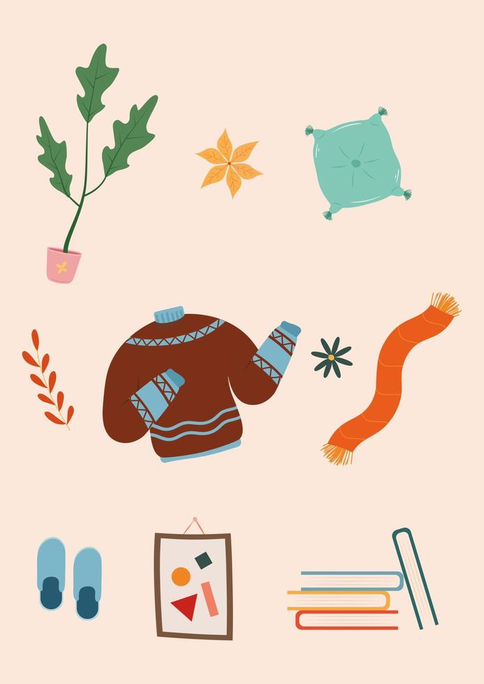 Autumn hygge cozy collections in flat style vector